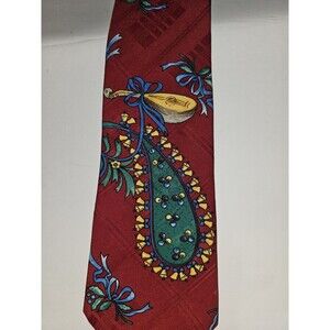 Golden Wreath Tie Paisley Lute Red Blue Ribbons Holiday Christmas